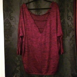 Burgundy semi open back hi low shirt